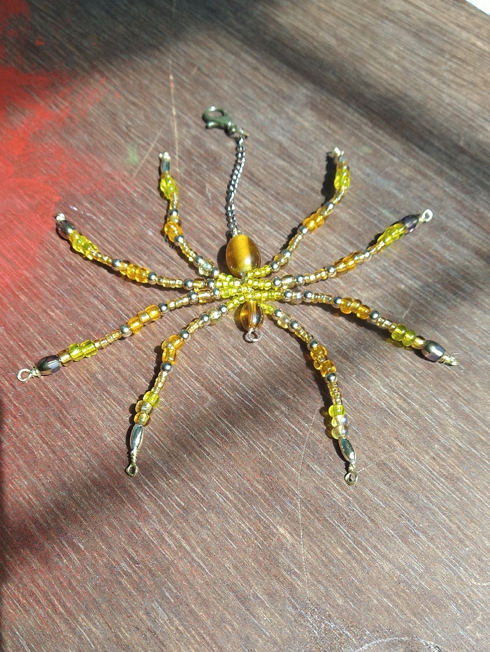 Hand Crafted Honey Drop Beaded Spider • Yellow, Amber, & Gold Accented - Picture 12 of 13